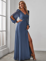 ever IVORY|Open Lantern Sleeve A-Line Bridesmaid Dress