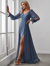ever IVORY|Open Lantern Sleeve A-Line Bridesmaid Dress