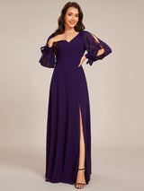 ever IVORY|Open Lantern Sleeve A-Line Bridesmaid Dress