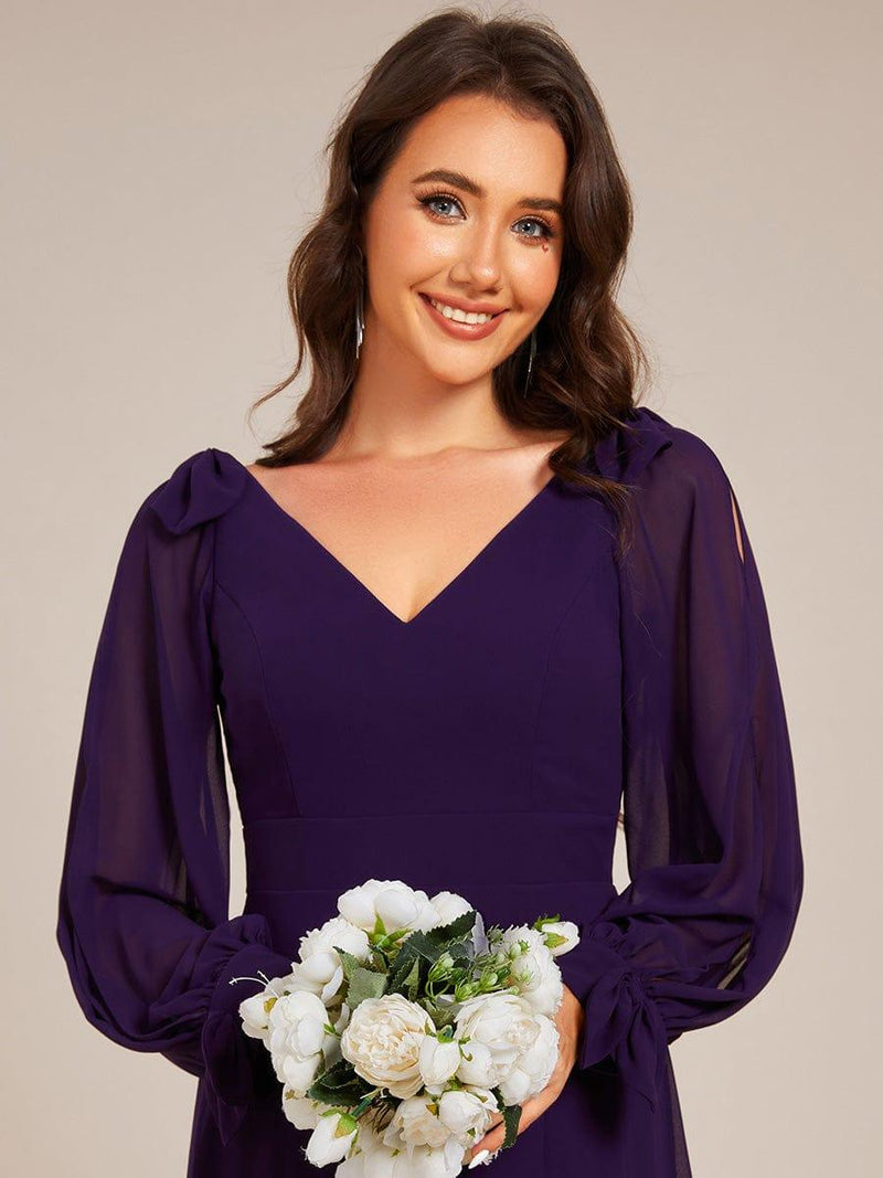 ever IVORY|Open Lantern Sleeve A-Line Bridesmaid Dress