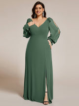 pretty IVORY|Plus Size Open Lantern Sleeve A-Line Bridesmaid Dress