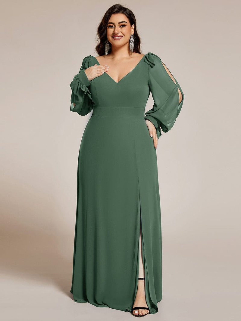 ever IVORY|Open Lantern Sleeve A-Line Bridesmaid Dress