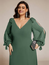 ever IVORY|Open Lantern Sleeve A-Line Bridesmaid Dress