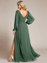 ever IVORY|Open Lantern Sleeve A-Line Bridesmaid Dress