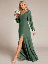 ever IVORY|Open Lantern Sleeve A-Line Bridesmaid Dress
