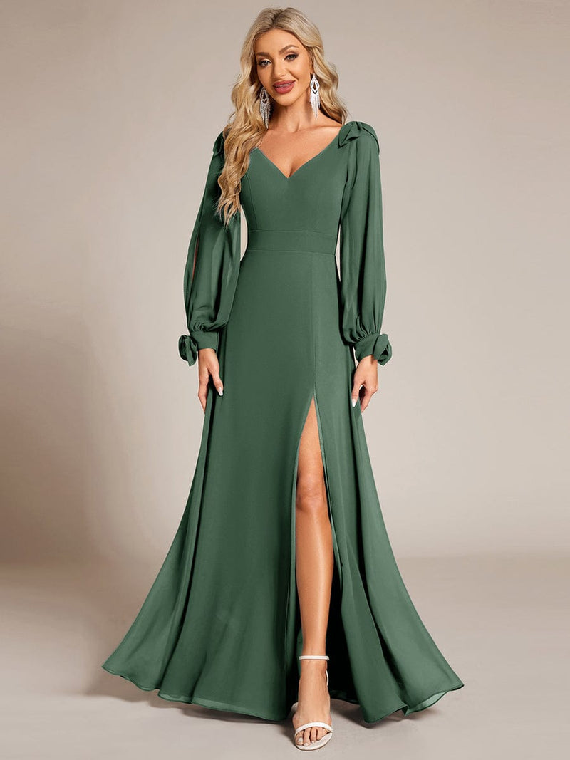 ever IVORY|Open Lantern Sleeve A-Line Bridesmaid Dress