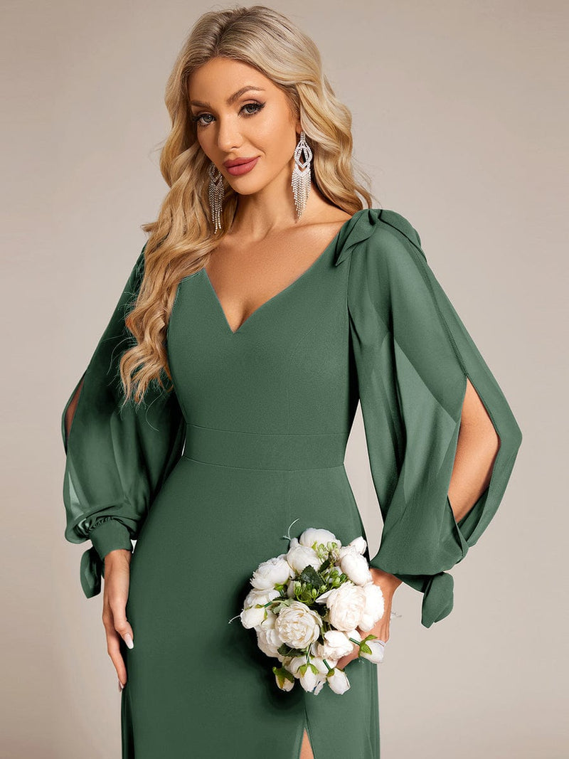 ever IVORY|Open Lantern Sleeve A-Line Bridesmaid Dress