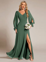 ever IVORY|Open Lantern Sleeve A-Line Bridesmaid Dress
