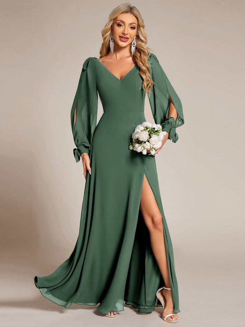 ever IVORY|Open Lantern Sleeve A-Line Bridesmaid Dress