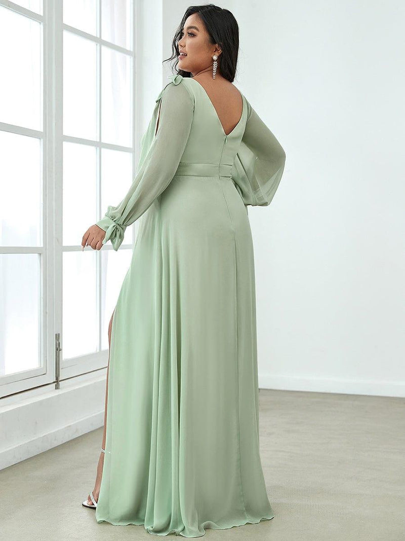 ever IVORY|Open Lantern Sleeve A-Line Bridesmaid Dress