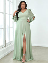 ever IVORY|Open Lantern Sleeve A-Line Bridesmaid Dress