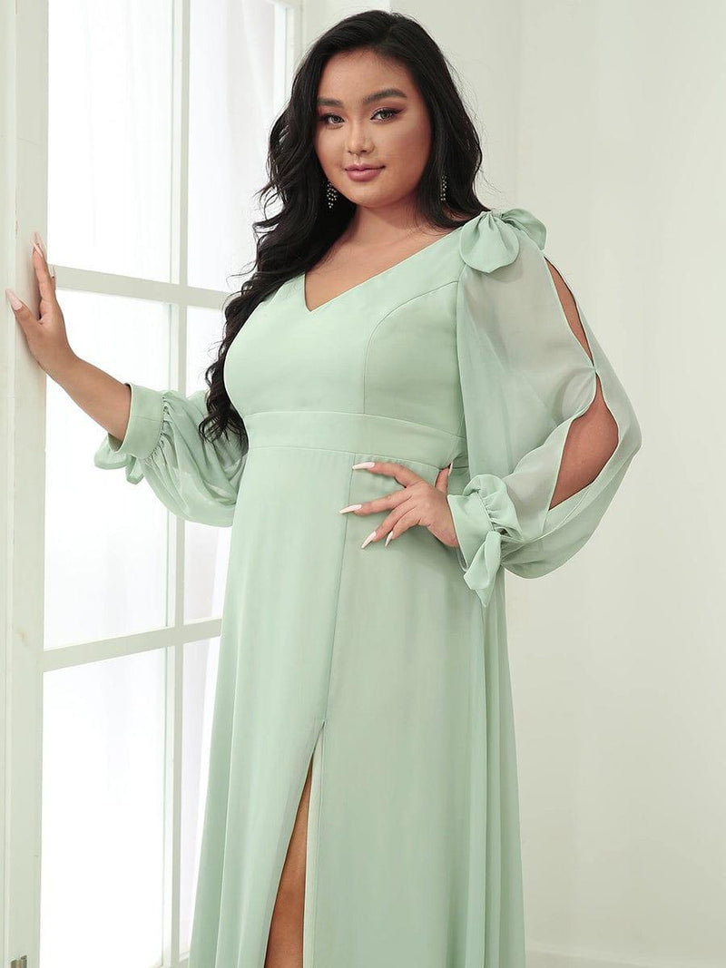 ever IVORY|Open Lantern Sleeve A-Line Bridesmaid Dress
