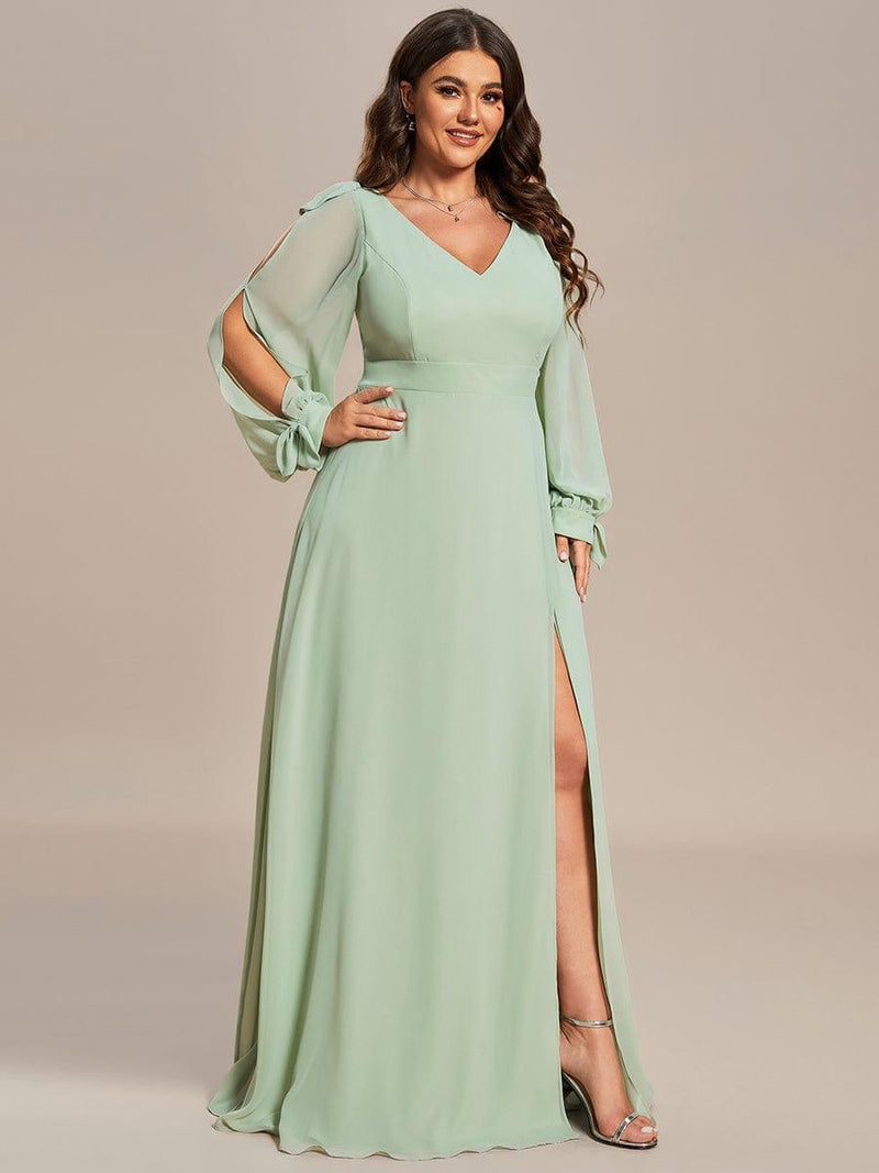 pretty IVORY|Plus Size Open Lantern Sleeve A-Line Bridesmaid Dress