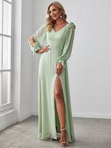 ever IVORY|Open Lantern Sleeve A-Line Bridesmaid Dress