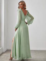 ever IVORY|Open Lantern Sleeve A-Line Bridesmaid Dress