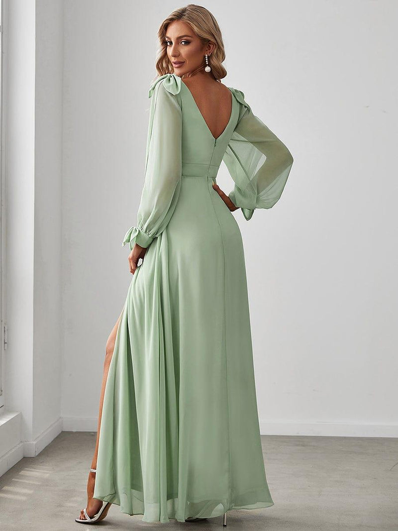 ever IVORY|Open Lantern Sleeve A-Line Bridesmaid Dress