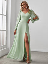 ever IVORY|Open Lantern Sleeve A-Line Bridesmaid Dress