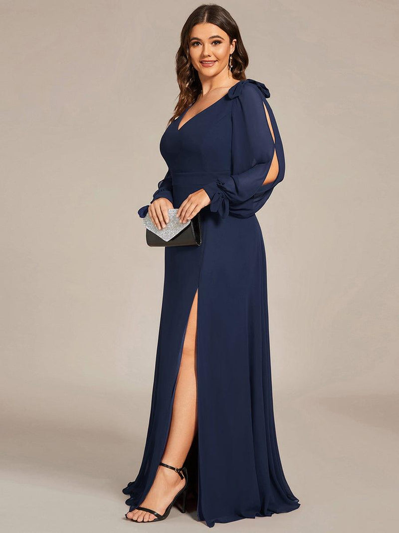 pretty IVORY|Plus Size Open Lantern Sleeve A-Line Bridesmaid Dress