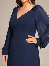 ever IVORY|Open Lantern Sleeve A-Line Bridesmaid Dress