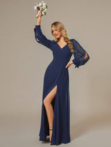 ever IVORY|Open Lantern Sleeve A-Line Bridesmaid Dress