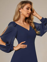 ever IVORY|Open Lantern Sleeve A-Line Bridesmaid Dress