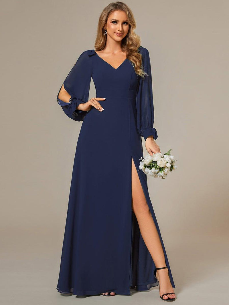 ever IVORY|Open Lantern Sleeve A-Line Bridesmaid Dress