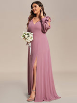 pretty IVORY|Plus Size Open Lantern Sleeve A-Line Bridesmaid Dress