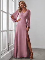 ever IVORY|Open Lantern Sleeve A-Line Bridesmaid Dress