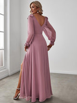 ever IVORY|Open Lantern Sleeve A-Line Bridesmaid Dress