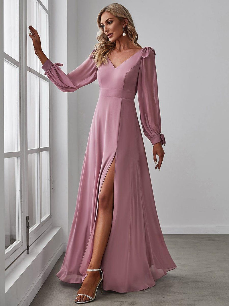 ever IVORY|Open Lantern Sleeve A-Line Bridesmaid Dress