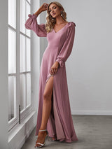 ever IVORY|Open Lantern Sleeve A-Line Bridesmaid Dress