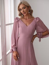 ever IVORY|Open Lantern Sleeve A-Line Bridesmaid Dress