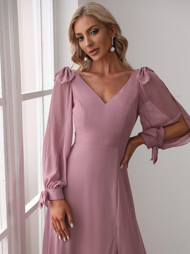 ever IVORY|Open Lantern Sleeve A-Line Bridesmaid Dress