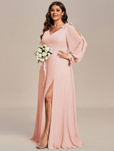 pretty IVORY|Plus Size Open Lantern Sleeve A-Line Bridesmaid Dress