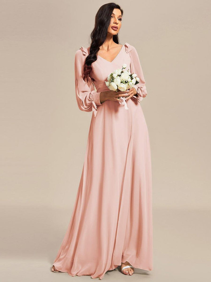 ever IVORY|Open Lantern Sleeve A-Line Bridesmaid Dress