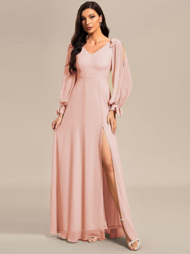 ever IVORY|Open Lantern Sleeve A-Line Bridesmaid Dress