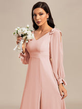 ever IVORY|Open Lantern Sleeve A-Line Bridesmaid Dress