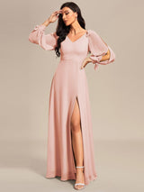 ever IVORY|Open Lantern Sleeve A-Line Bridesmaid Dress