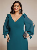ever IVORY|Open Lantern Sleeve A-Line Bridesmaid Dress