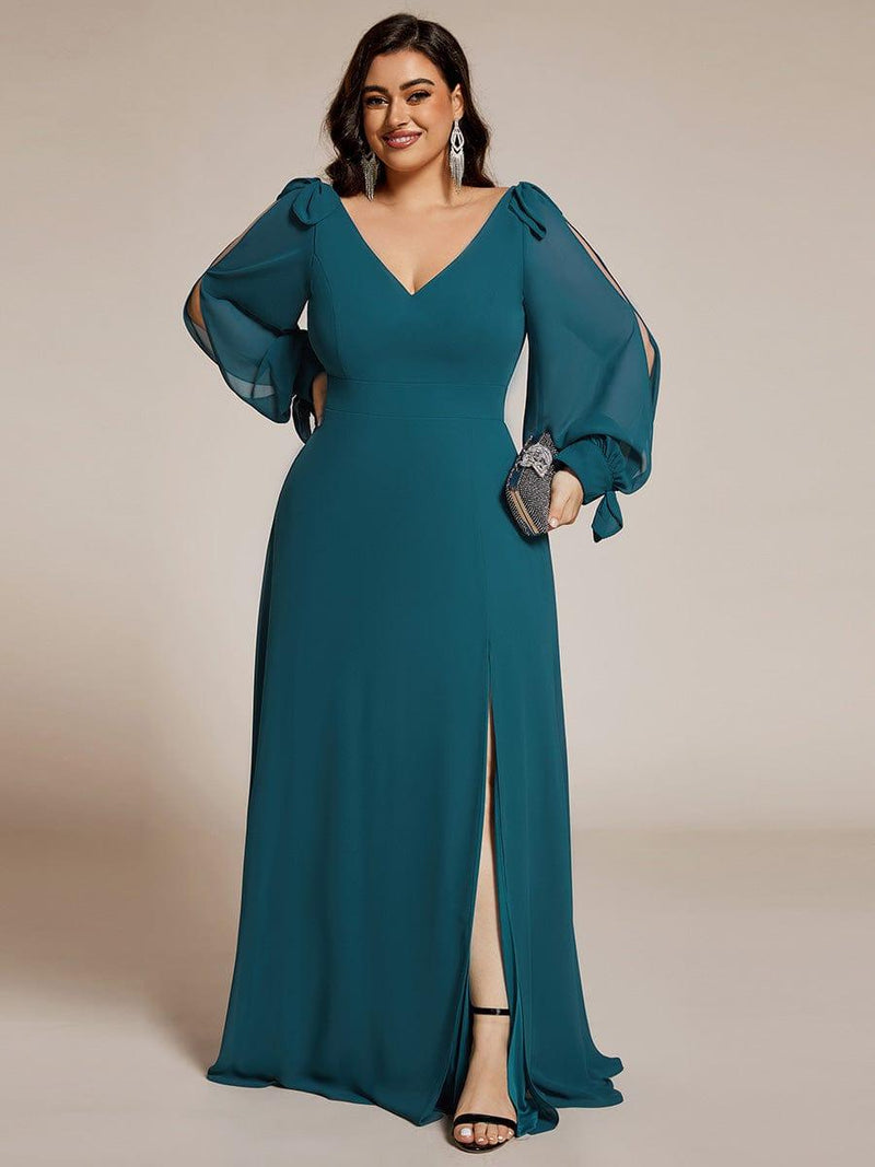 ever IVORY|Open Lantern Sleeve A-Line Bridesmaid Dress
