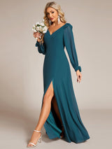 ever IVORY|Open Lantern Sleeve A-Line Bridesmaid Dress