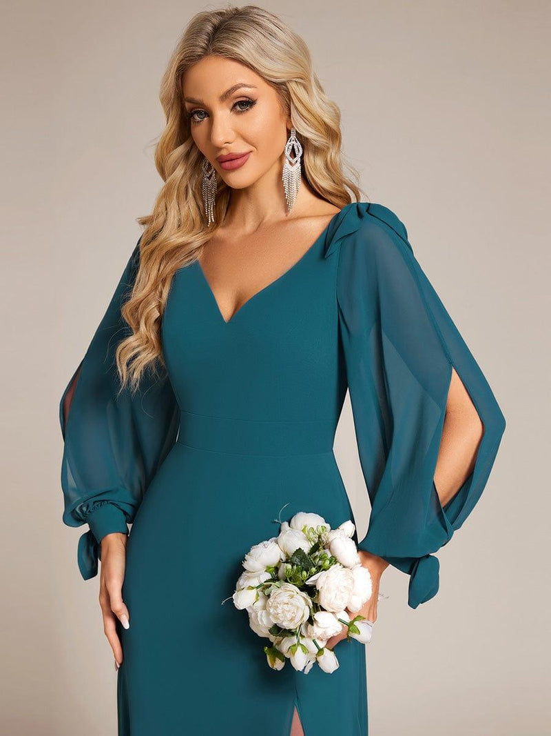 ever IVORY|Open Lantern Sleeve A-Line Bridesmaid Dress