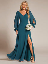 ever IVORY|Open Lantern Sleeve A-Line Bridesmaid Dress