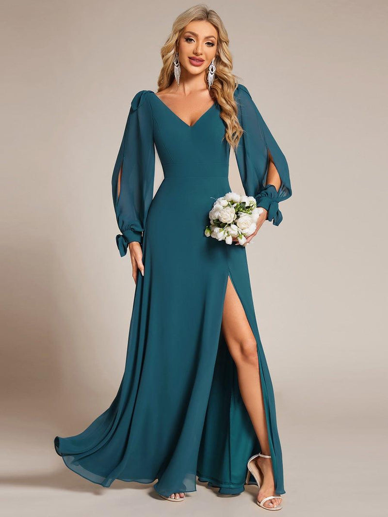 ever IVORY|Open Lantern Sleeve A-Line Bridesmaid Dress