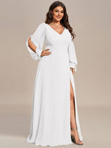 pretty IVORY|Plus Size Open Lantern Sleeve A-Line Bridesmaid Dress