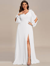 pretty IVORY|Plus Size Open Lantern Sleeve A-Line Bridesmaid Dress