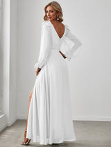 ever IVORY|Open Lantern Sleeve A-Line Bridesmaid Dress