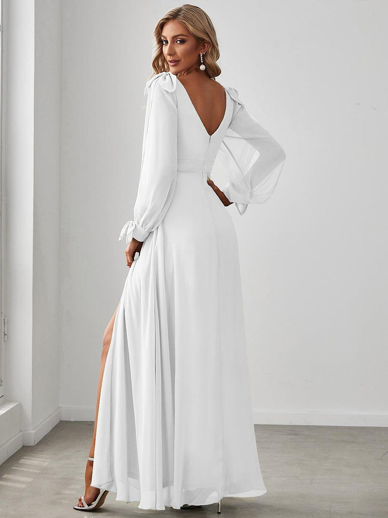 ever IVORY|Open Lantern Sleeve A-Line Bridesmaid Dress