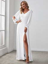 ever IVORY|Open Lantern Sleeve A-Line Bridesmaid Dress