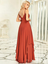 ever CLEMENT|Ruffle Hem and Pearl Waist Detail V-Neck Backless Chiffon Bridesmaid Dress